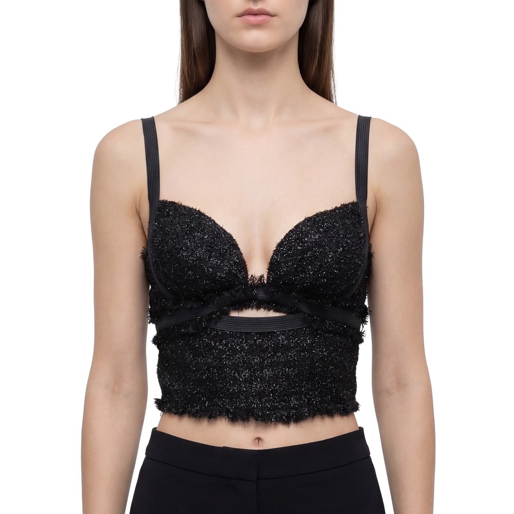 $1400 Versace Black Textured Bustier Crop Top  Size M (US 6 /‎ UK 10)